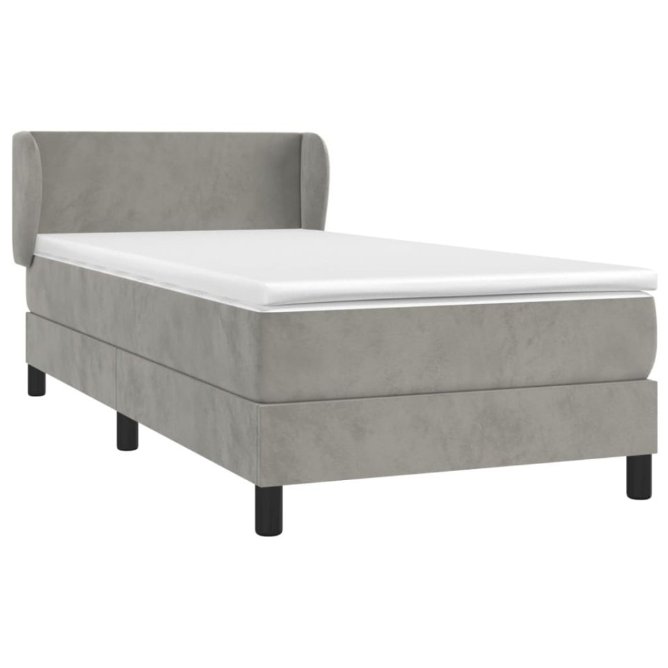Pat box spring cu saltea, gri deschis, 100x200 cm, catifea - 2 | YEO