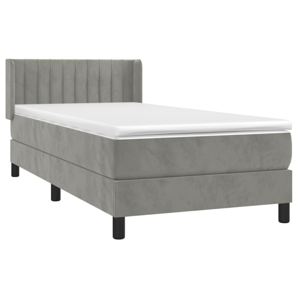 Pat box spring cu saltea, gri deschis, 100x200 cm, catifea - 2 | YEO