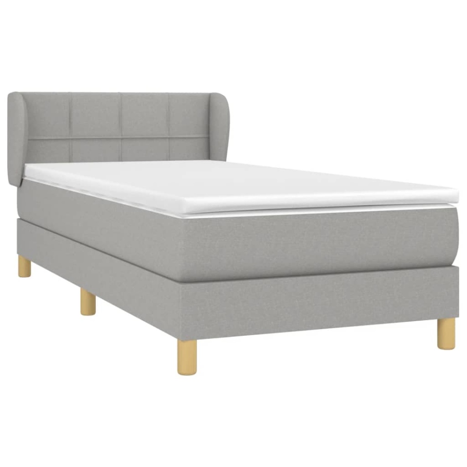 Pat box spring cu saltea, gri deschis, 100x200 cm, textil - 2 | YEO