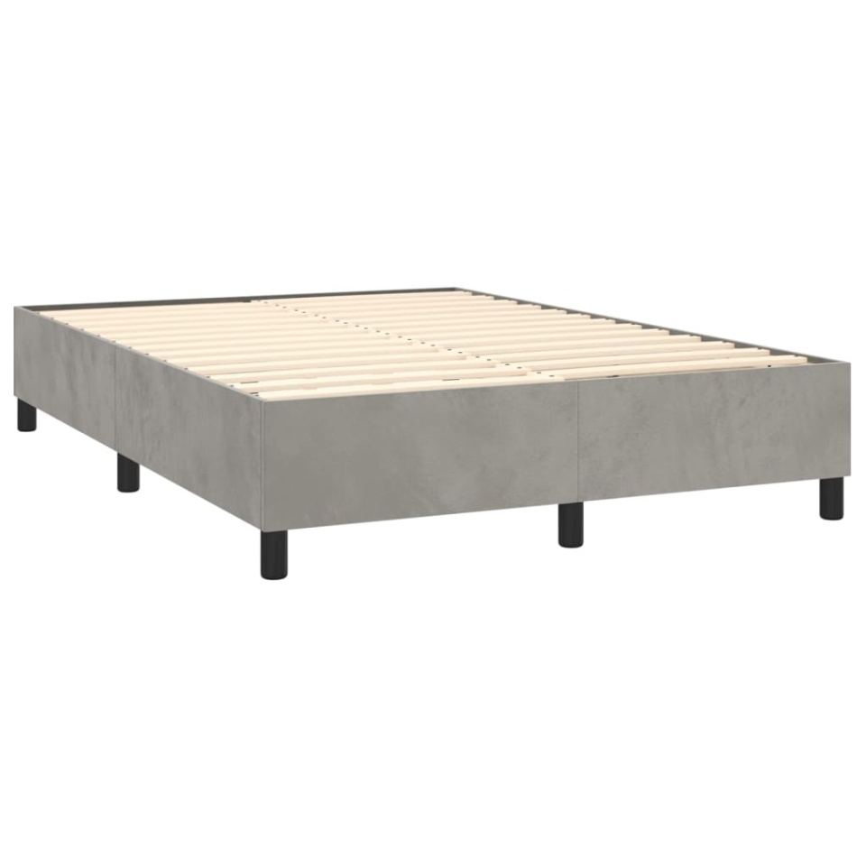 Pat box spring cu saltea, gri deschis, 140x190 cm, catifea - 3 | YEO