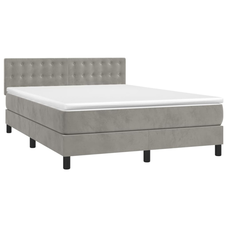 Pat box spring cu saltea, gri deschis, 140x200 cm, catifea - 2 | YEO