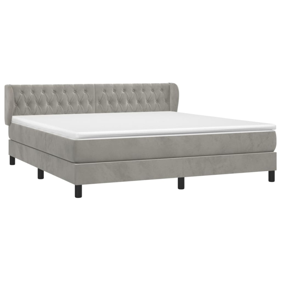 Pat box spring cu saltea, gri deschis, 160x200 cm, catifea - 2 | YEO