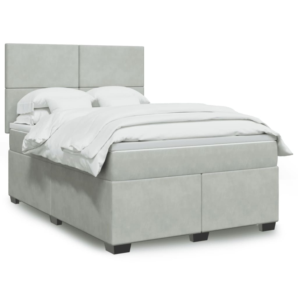 Pat box spring cu saltea, gri deschis, 160x200 cm, catifea