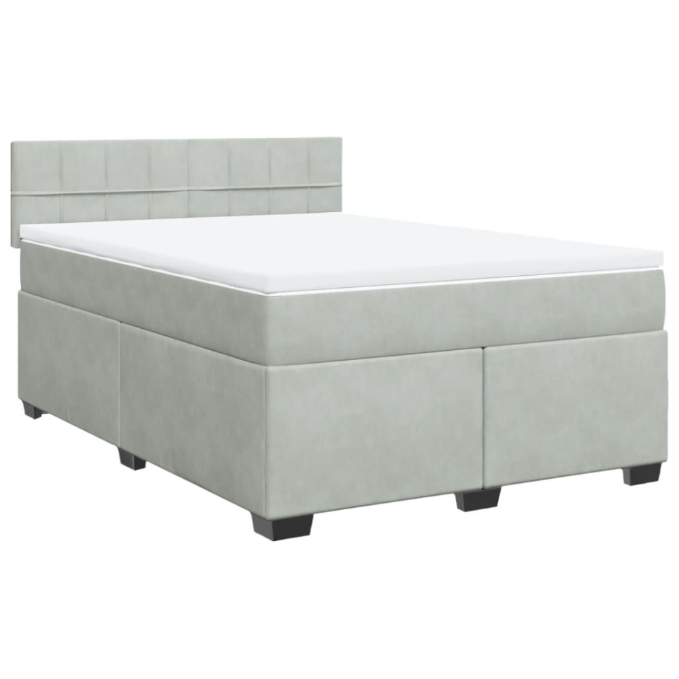 Pat box spring cu saltea, gri deschis, 160x200 cm, catifea - 1 | YEO