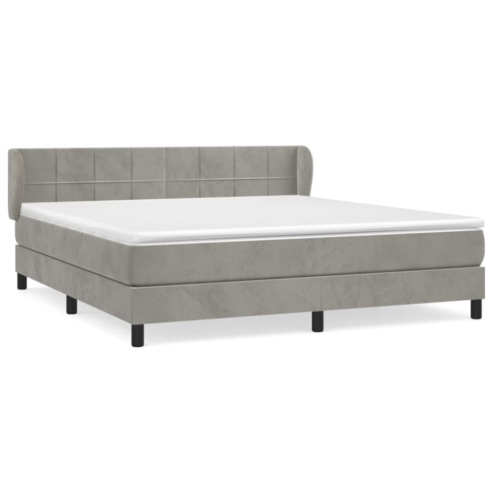 Pat box spring cu saltea, gri deschis, 180x200 cm, catifea - 1 | YEO