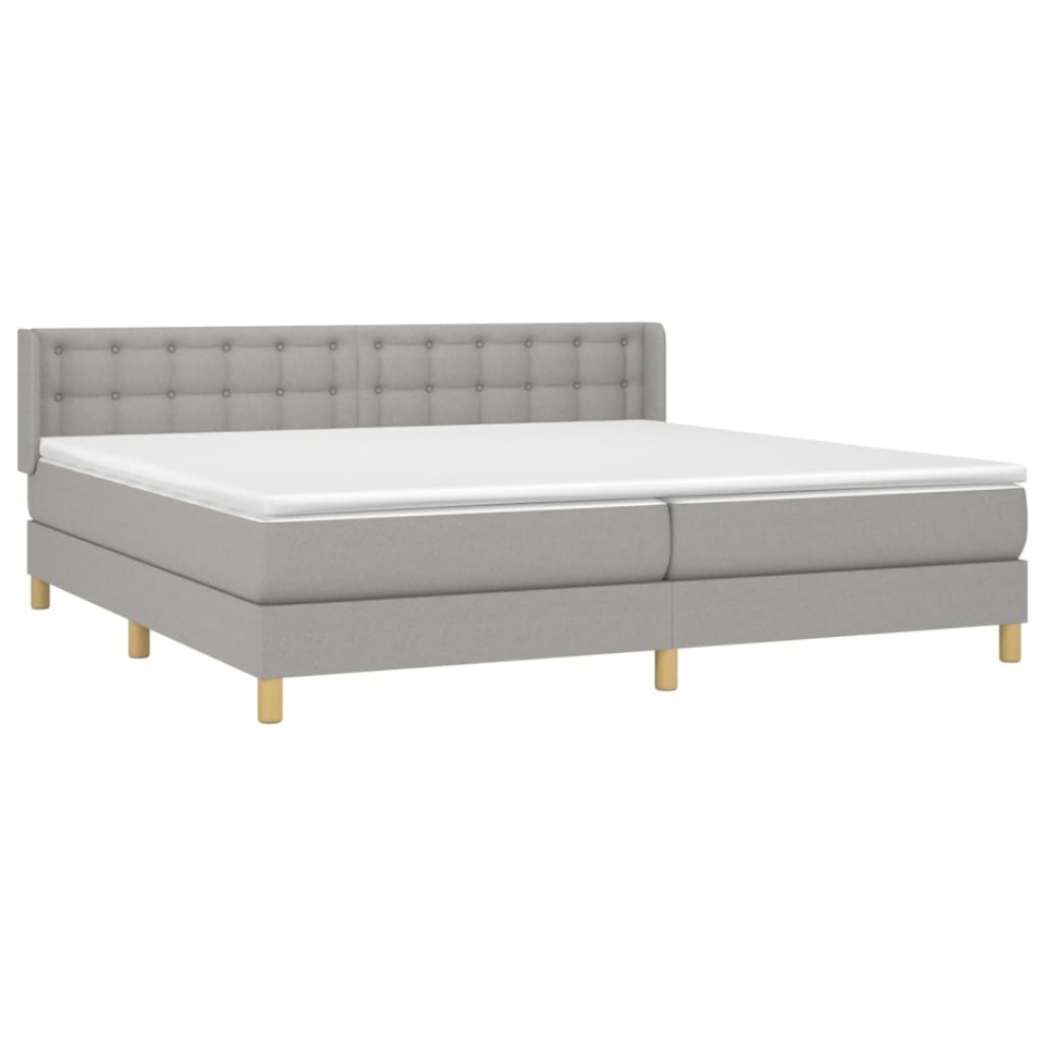 Pat box spring cu saltea, gri deschis, 200x200 cm, textil - 2 | YEO