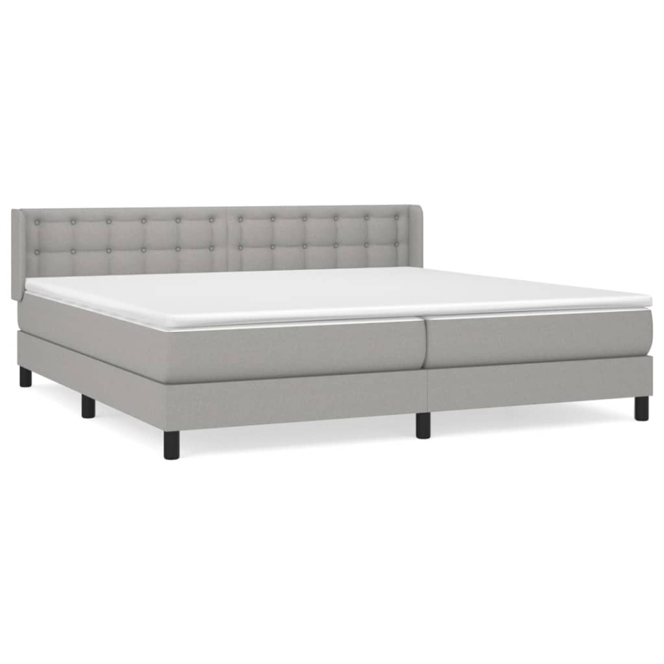 Pat box spring cu saltea, gri deschis, 200x200 cm, textil - 1 | YEO