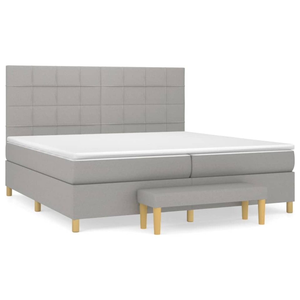 Pat box spring cu saltea, gri deschis, 200x200 cm, textil - 1 | YEO