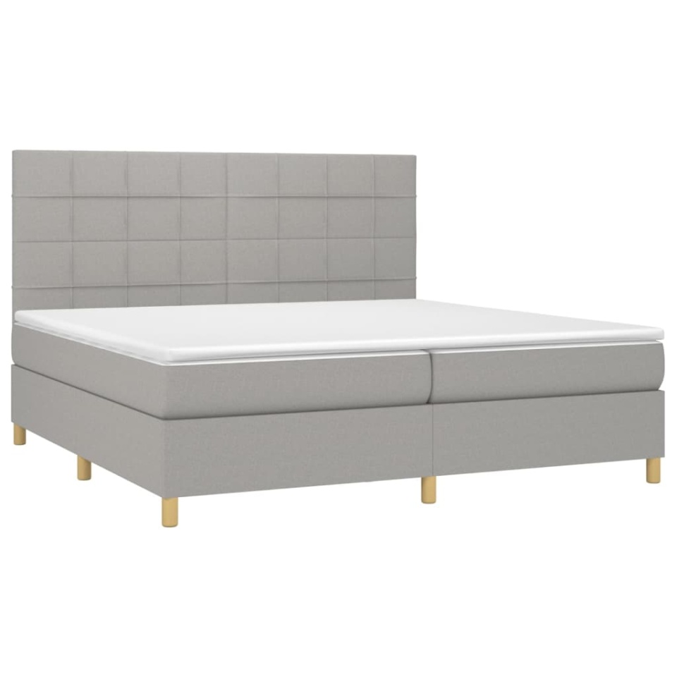 Pat box spring cu saltea, gri deschis, 200x200 cm, textil - 2 | YEO