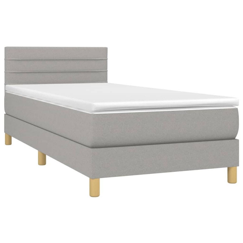 Pat box spring cu saltea, gri deschis, 80x200 cm, textil - 2 | YEO