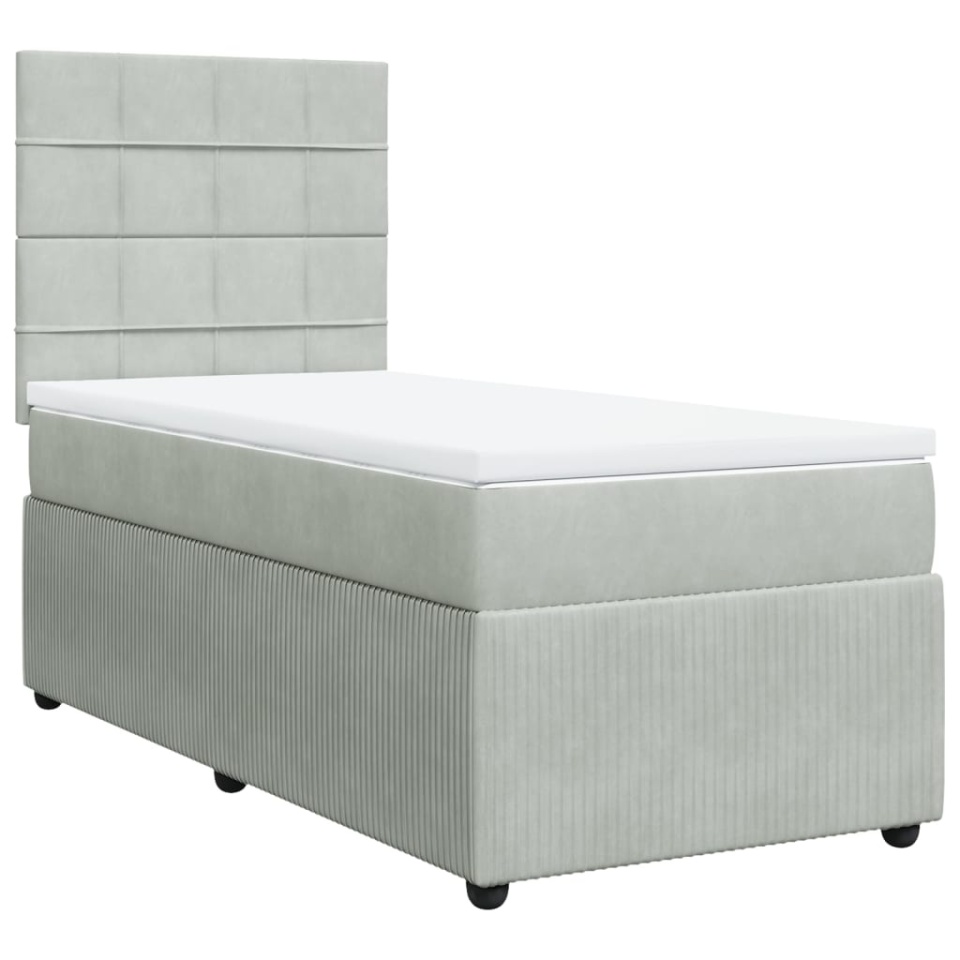 Pat box spring cu saltea, gri deschis, 90x190 cm, catifea - 2 | YEO