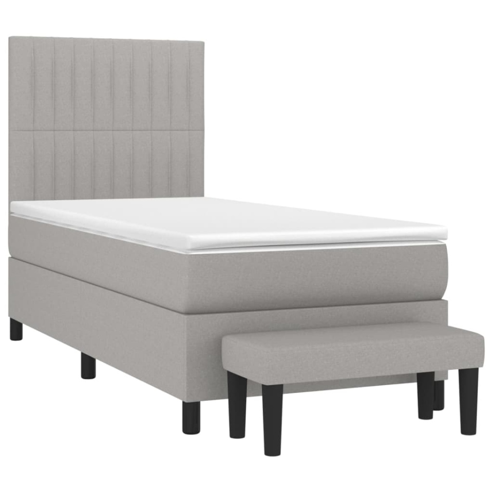 Pat box spring cu saltea, gri deschis, 90x190 cm, textil - 2 | YEO