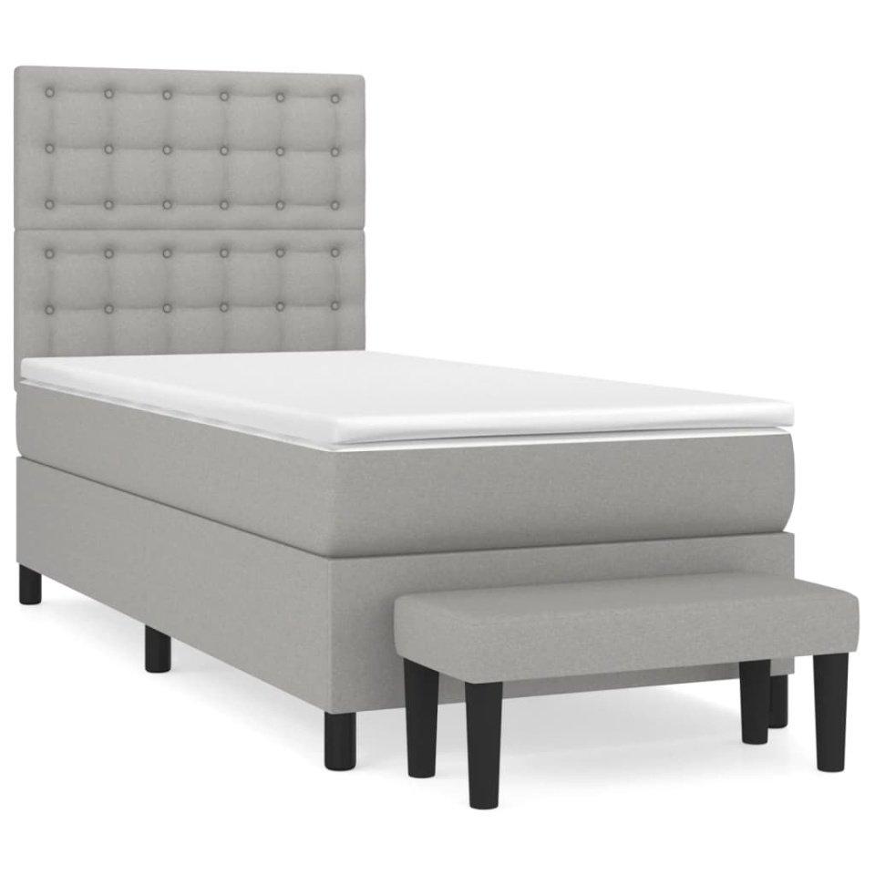 Pat box spring cu saltea, gri deschis, 90x190 cm, textil - 1 | YEO