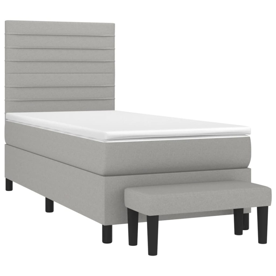 Pat box spring cu saltea, gri deschis, 90x190 cm, textil - 2 | YEO