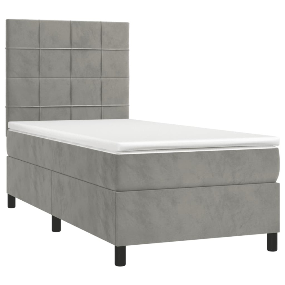 Pat box spring cu saltea, gri deschis, 90x200 cm, catifea - 2 | YEO