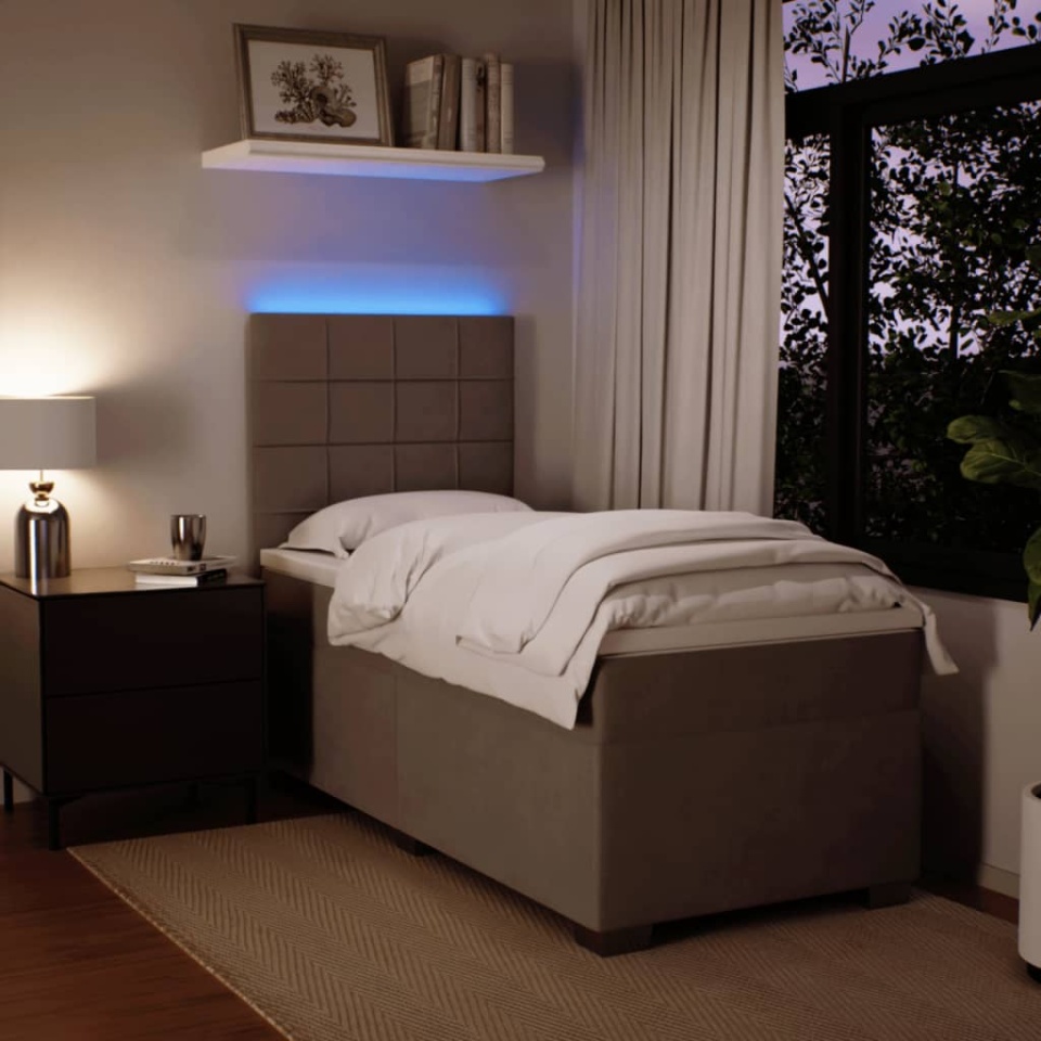 Pat box spring cu saltea, gri deschis, 90x200 cm, catifea - 3 | YEO