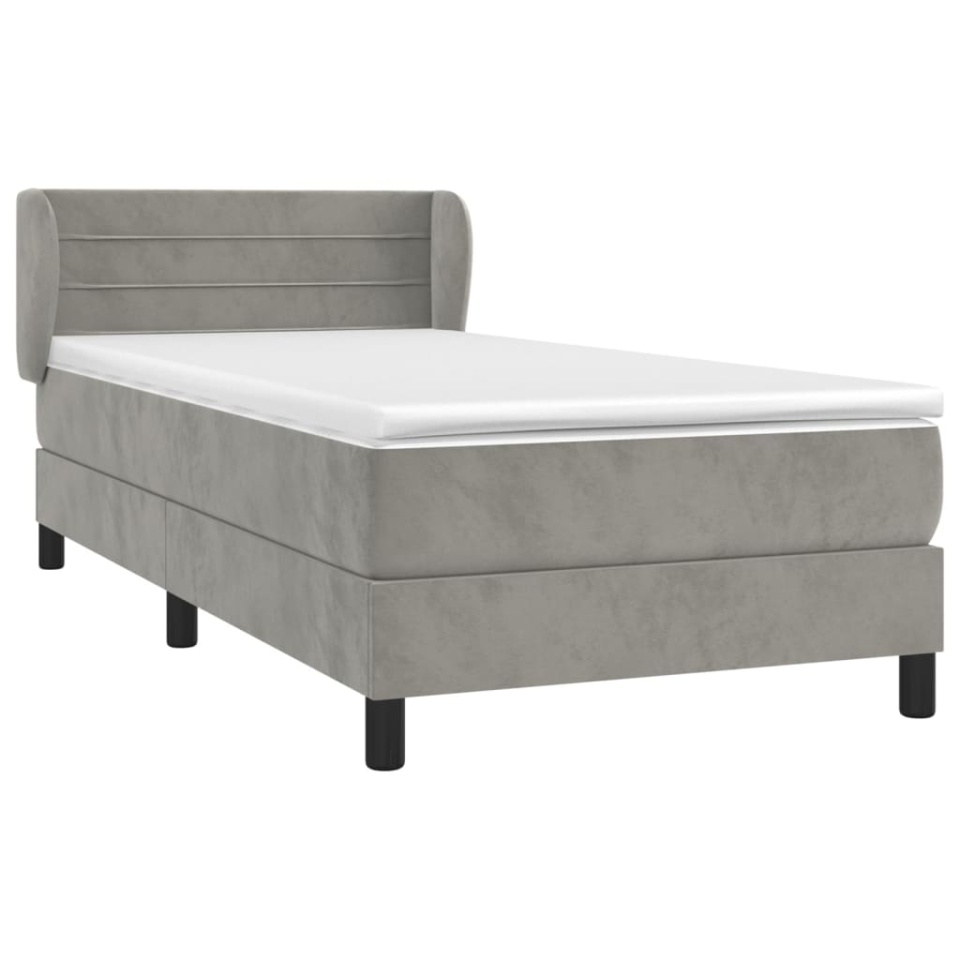 Pat box spring cu saltea, gri deschis, 90x200 cm, catifea - 2 | YEO