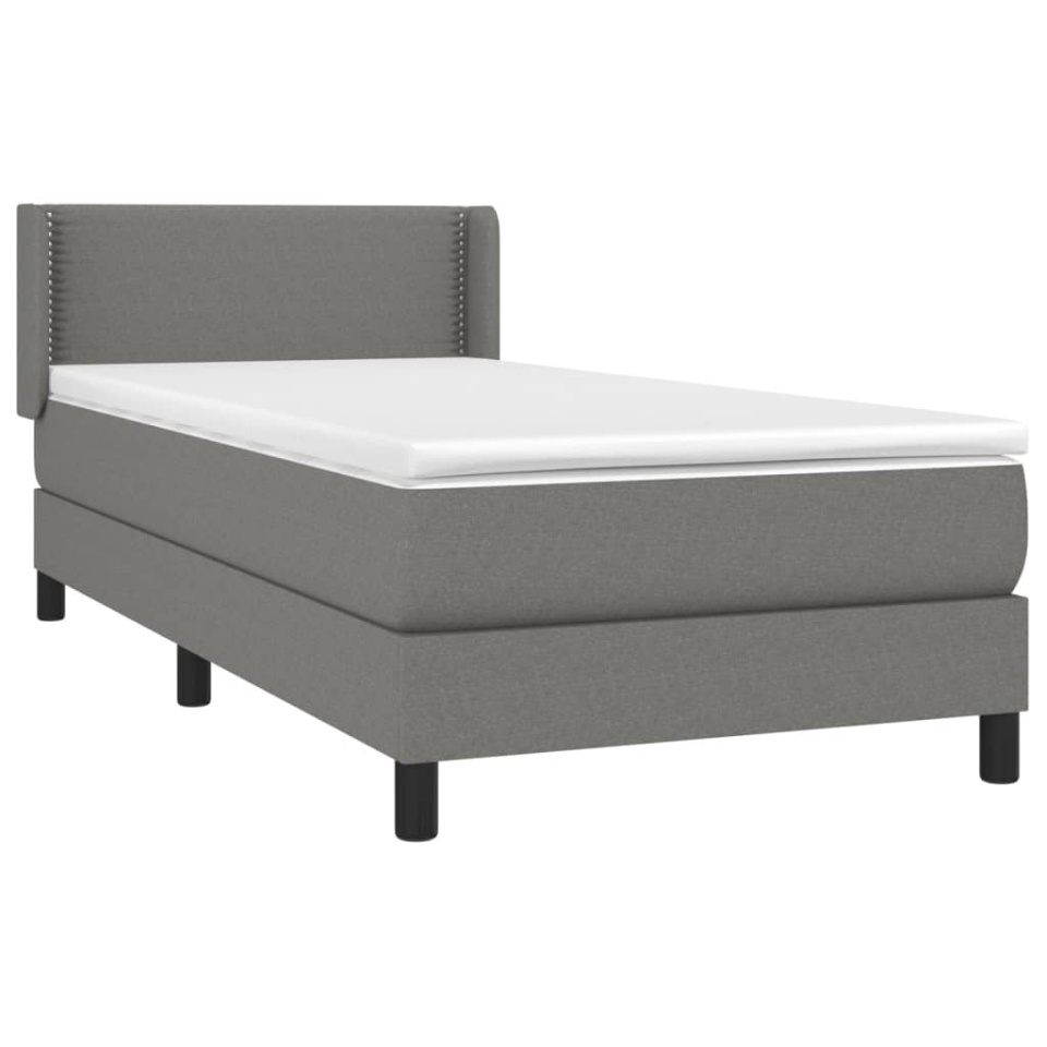Pat box spring cu saltea, gri închis, 100x200 cm, textil - 2 | YEO