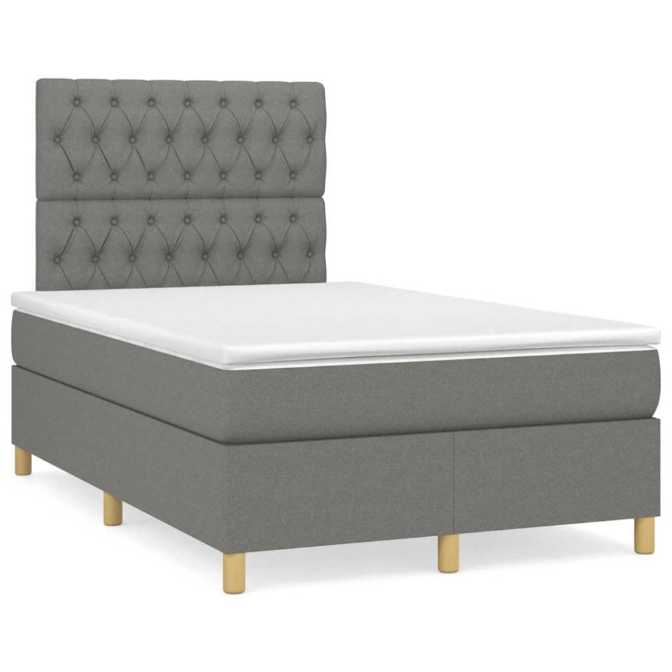 Pat box spring cu saltea, gri închis, 120x190 cm, textil