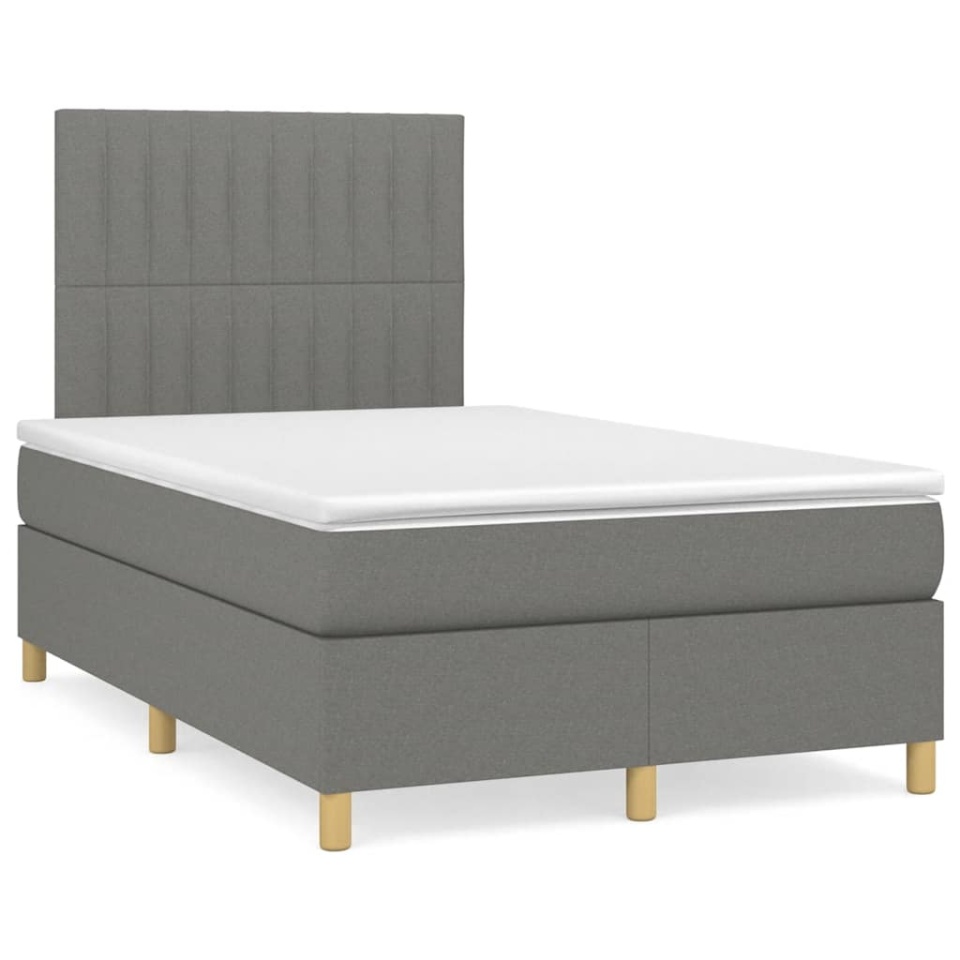 Pat box spring cu saltea, gri închis, 120x190 cm, textil