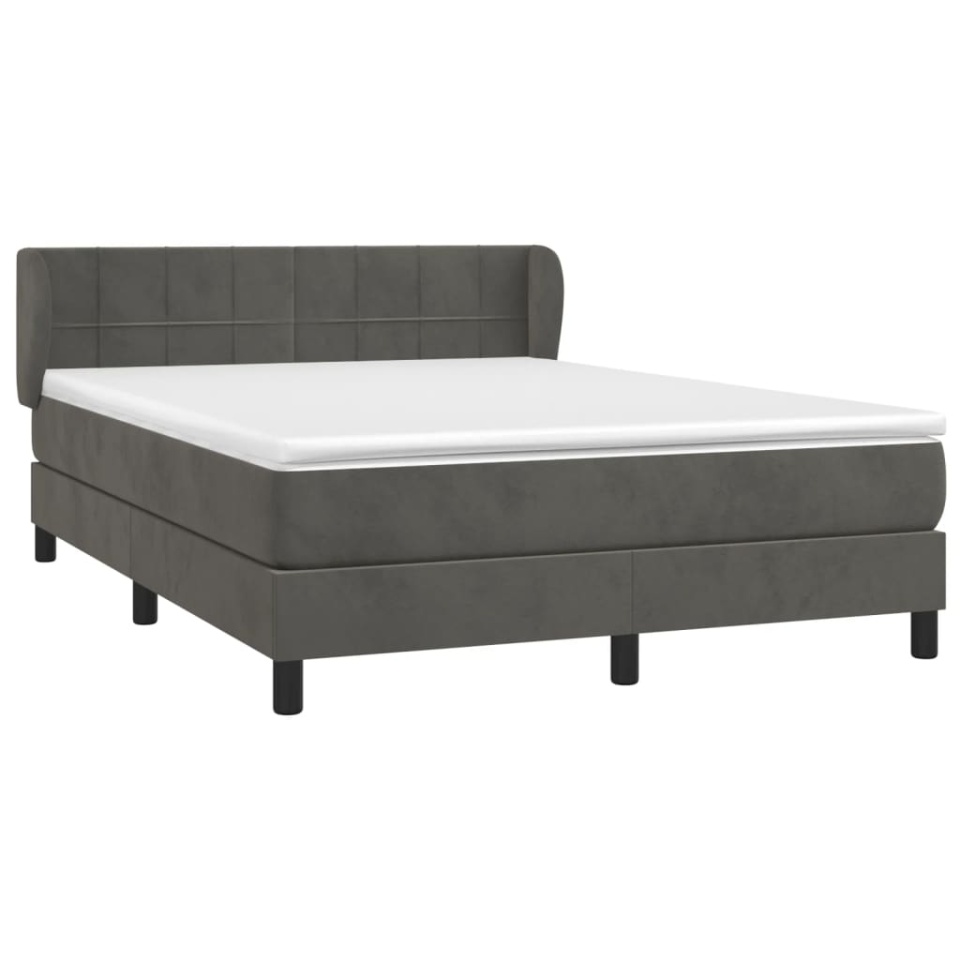 Pat box spring cu saltea, gri închis, 140x190 cm, catifea - 2 | YEO