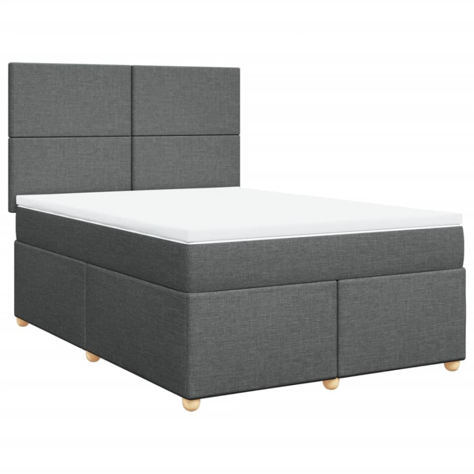 Pat box spring cu saltea, gri închis, 140x190 cm, textil - 1 | YEO
