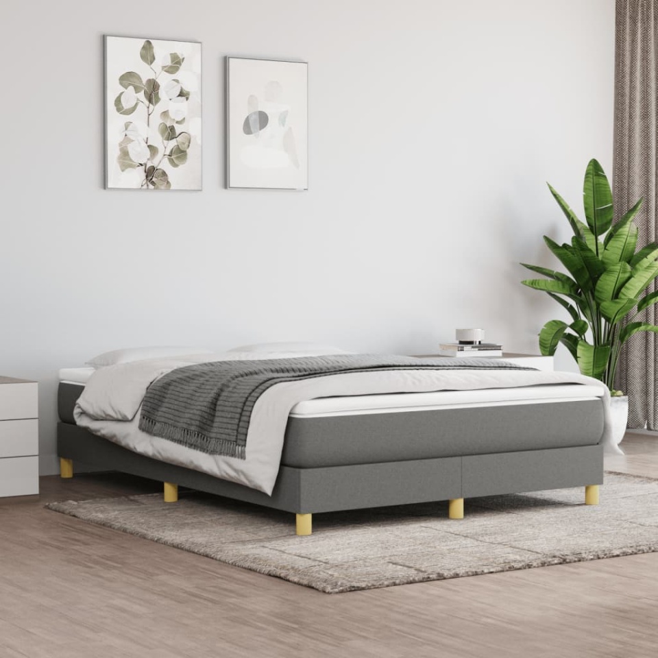 Pat box spring cu saltea, gri închis, 140x190 cm, textil
