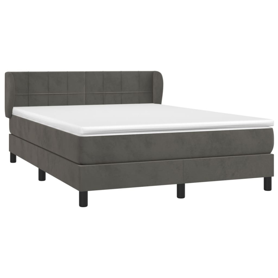 Pat box spring cu saltea, gri închis, 140x200 cm, catifea - 2 | YEO