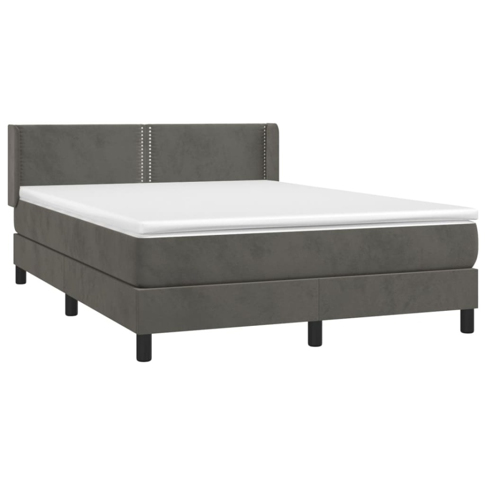 Pat box spring cu saltea, gri închis, 140x200 cm, catifea - 2 | YEO