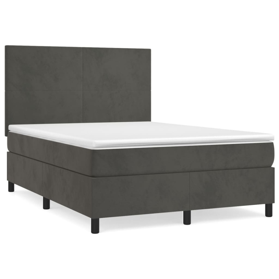 Pat box spring cu saltea, gri închis, 140x200 cm, catifea - 1 | YEO