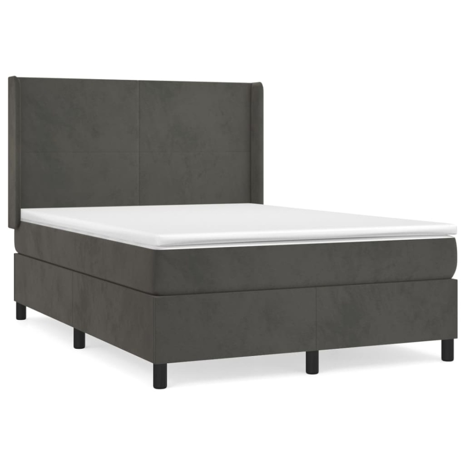 Pat box spring cu saltea, gri închis, 140x200 cm, catifea - 1 | YEO