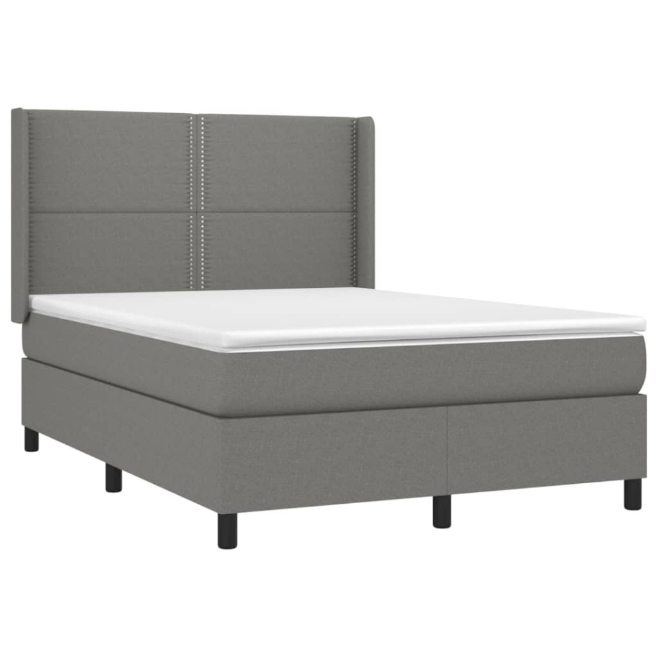 Pat box spring cu saltea, gri închis, 140x200 cm, textil - 2 | YEO