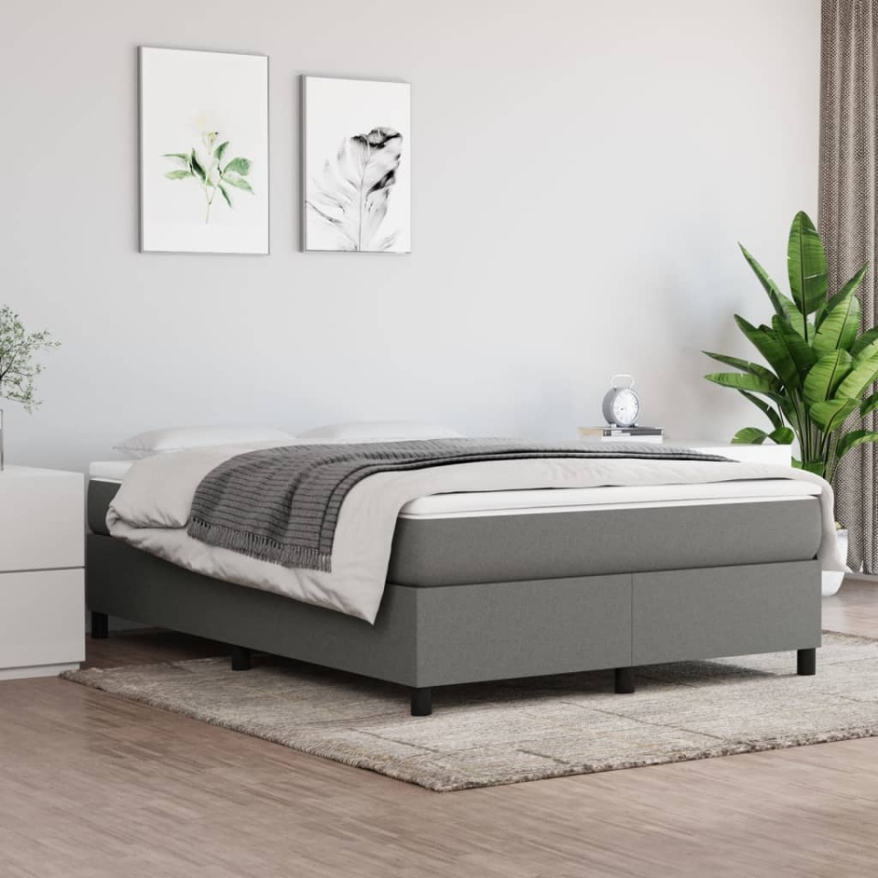 Pat box spring cu saltea, gri închis, 140x200 cm, textil