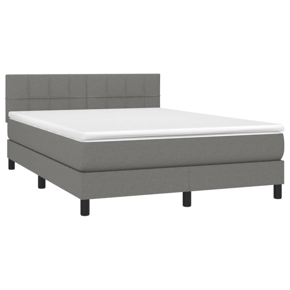 Pat box spring cu saltea, gri închis, 140x200 cm, textil - 2 | YEO