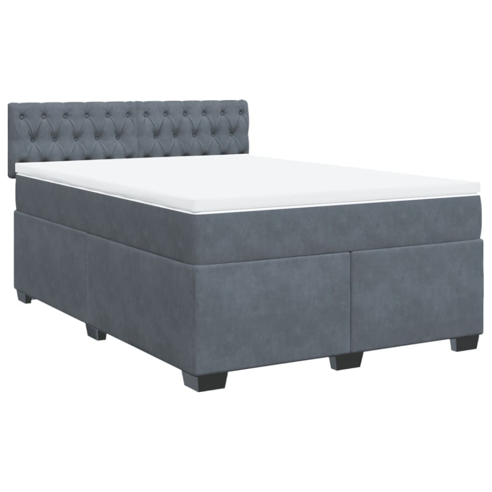 Pat box spring cu saltea, gri închis, 160x200 cm, catifea - 2 | YEO