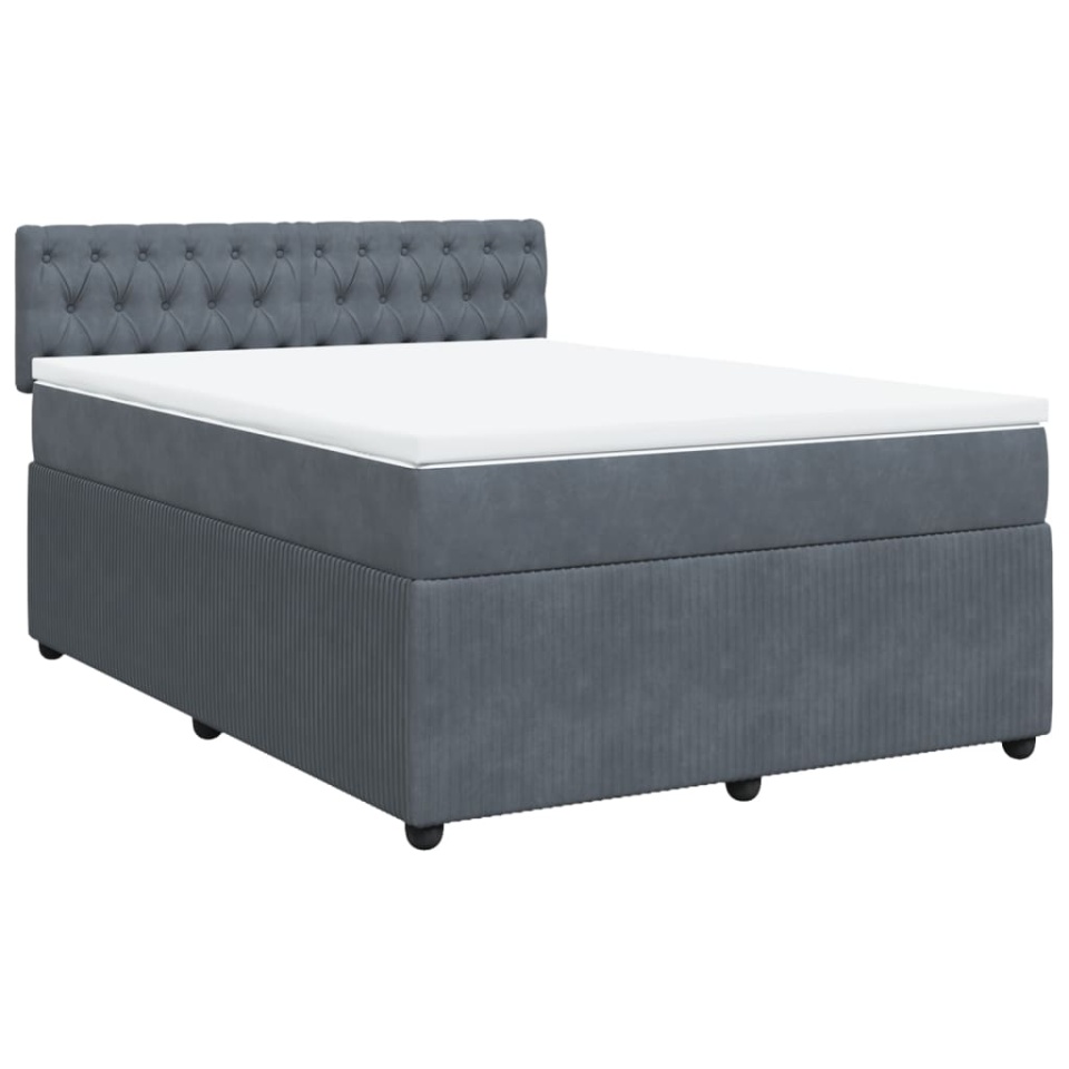 Pat box spring cu saltea, gri închis, 160x200 cm, catifea - 1 | YEO