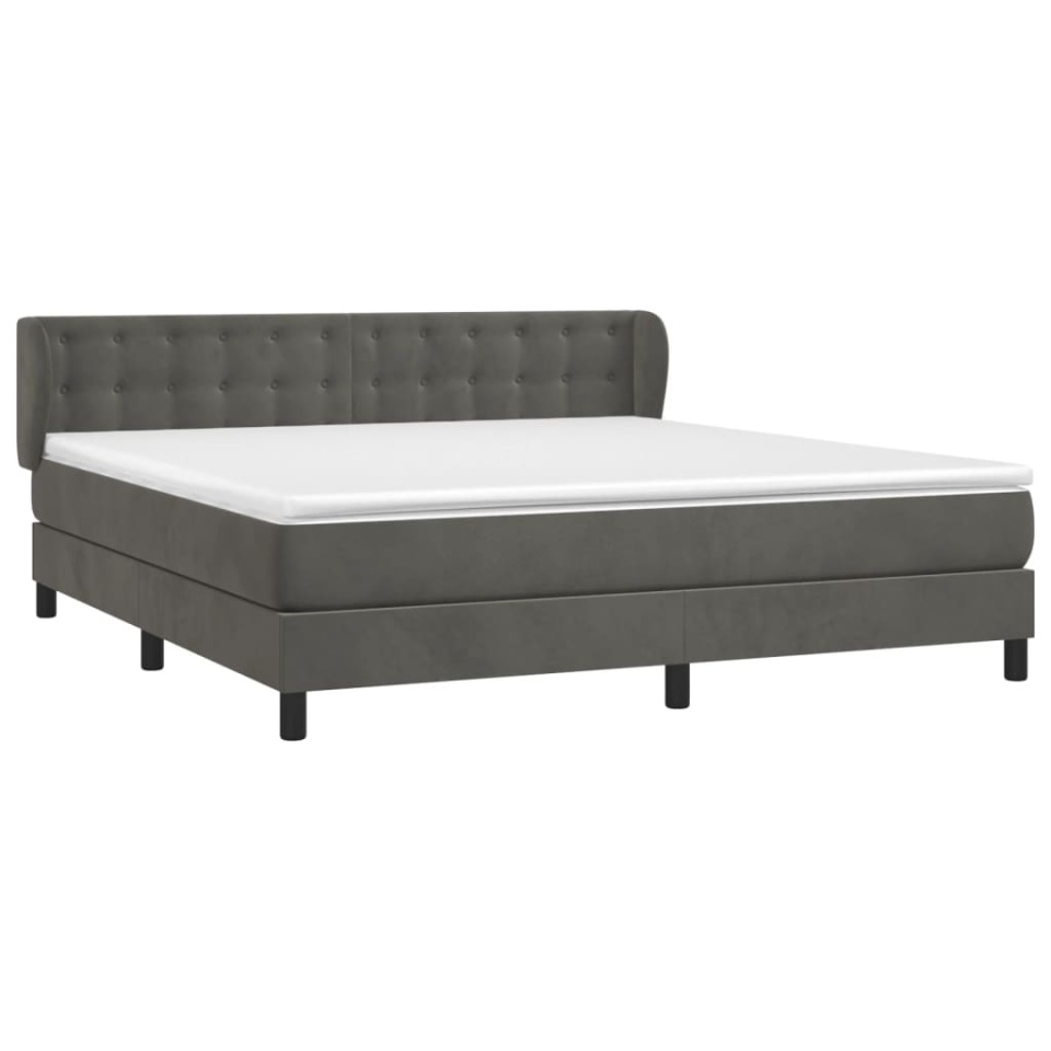 Pat box spring cu saltea, gri închis, 160x200 cm, catifea - 2 | YEO