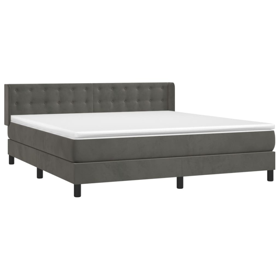 Pat box spring cu saltea, gri închis, 180x200 cm, catifea - 2 | YEO