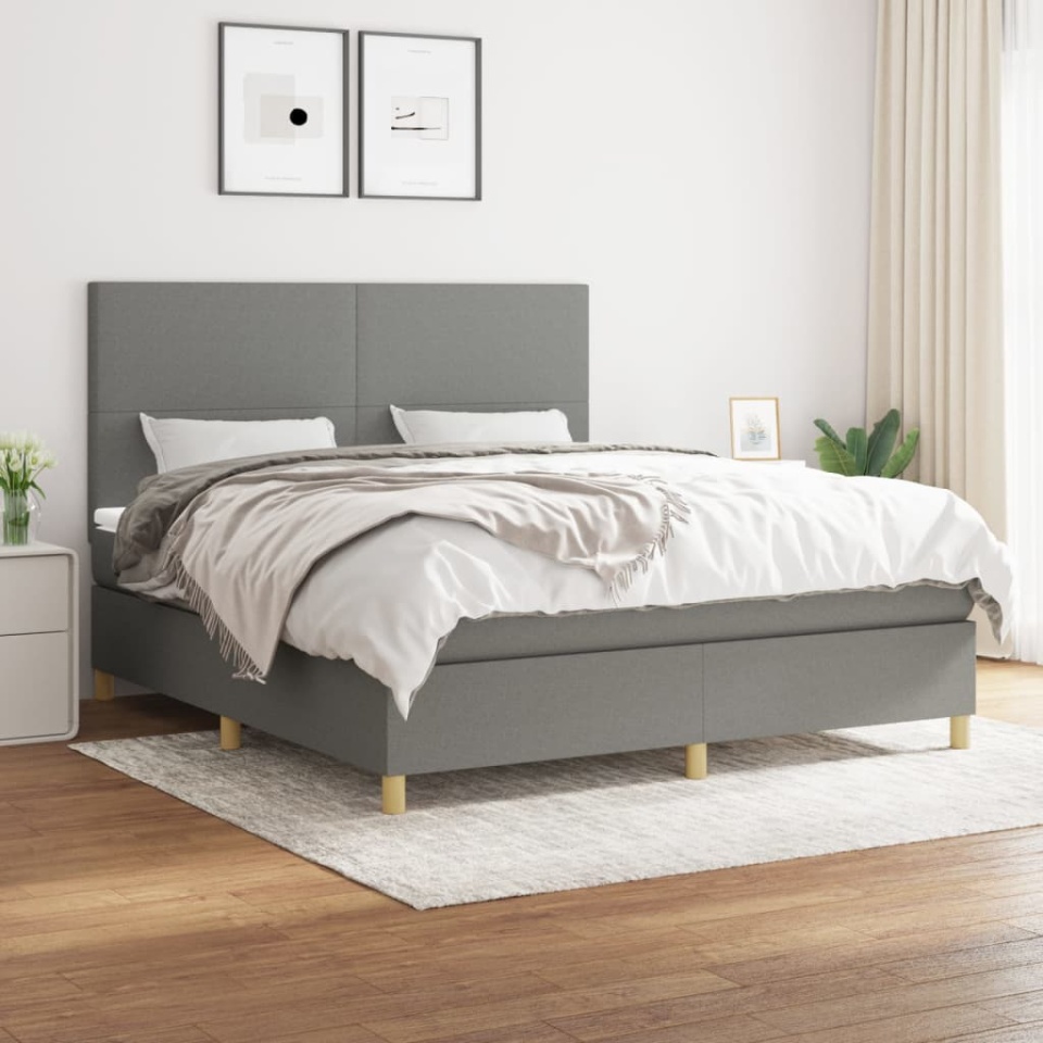 Pat box spring cu saltea, gri închis, 180x200 cm, textil
