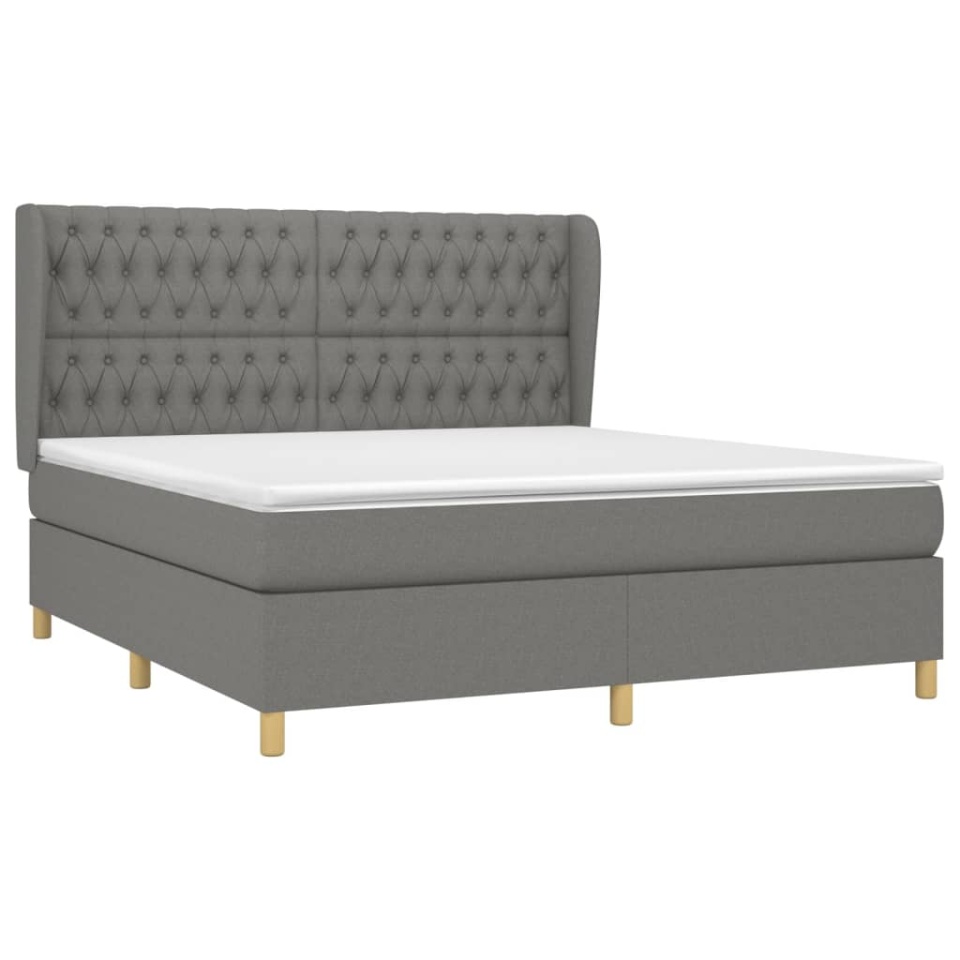 Pat box spring cu saltea, gri închis, 180x200 cm, textil - 2 | YEO