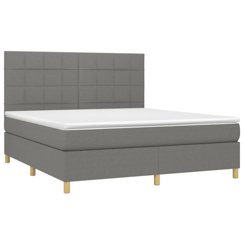 Pat box spring cu saltea, gri închis, 180x200 cm, textil - 2 | YEO