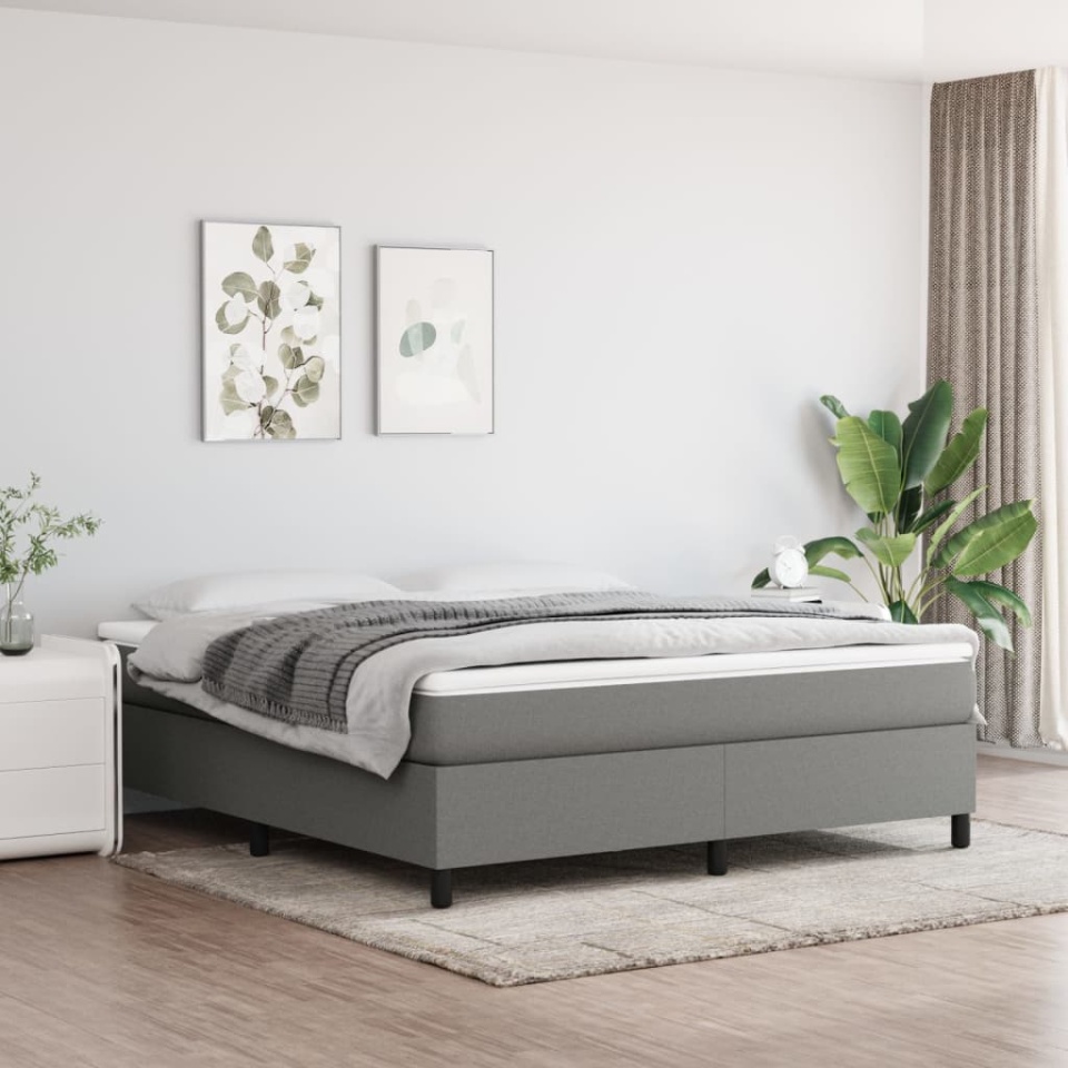 Pat box spring cu saltea, gri închis, 180x200 cm, textil