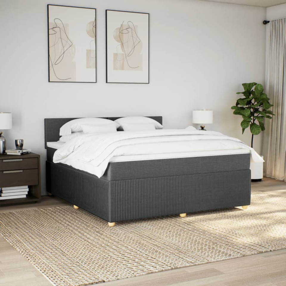 Pat box spring cu saltea, gri închis, 180x200 cm, textil - 2 | YEO