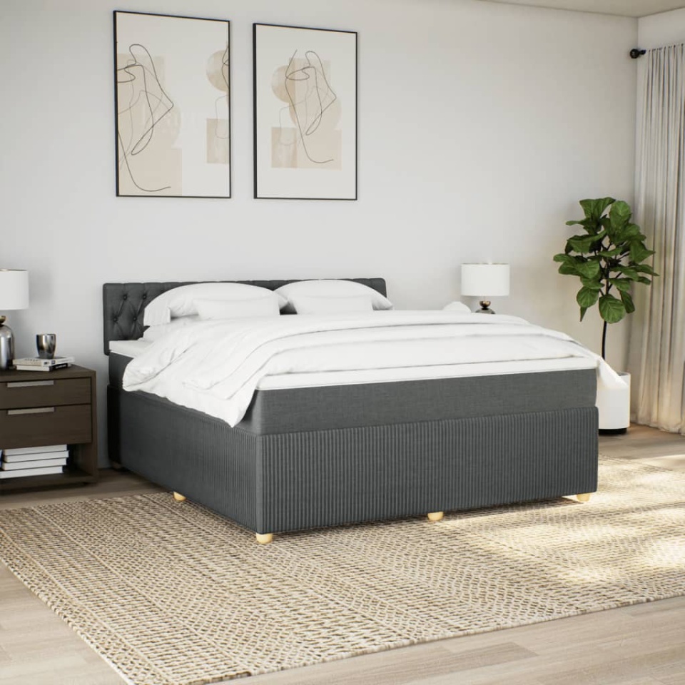 Pat box spring cu saltea, gri închis, 180x200 cm, textil - 2 | YEO
