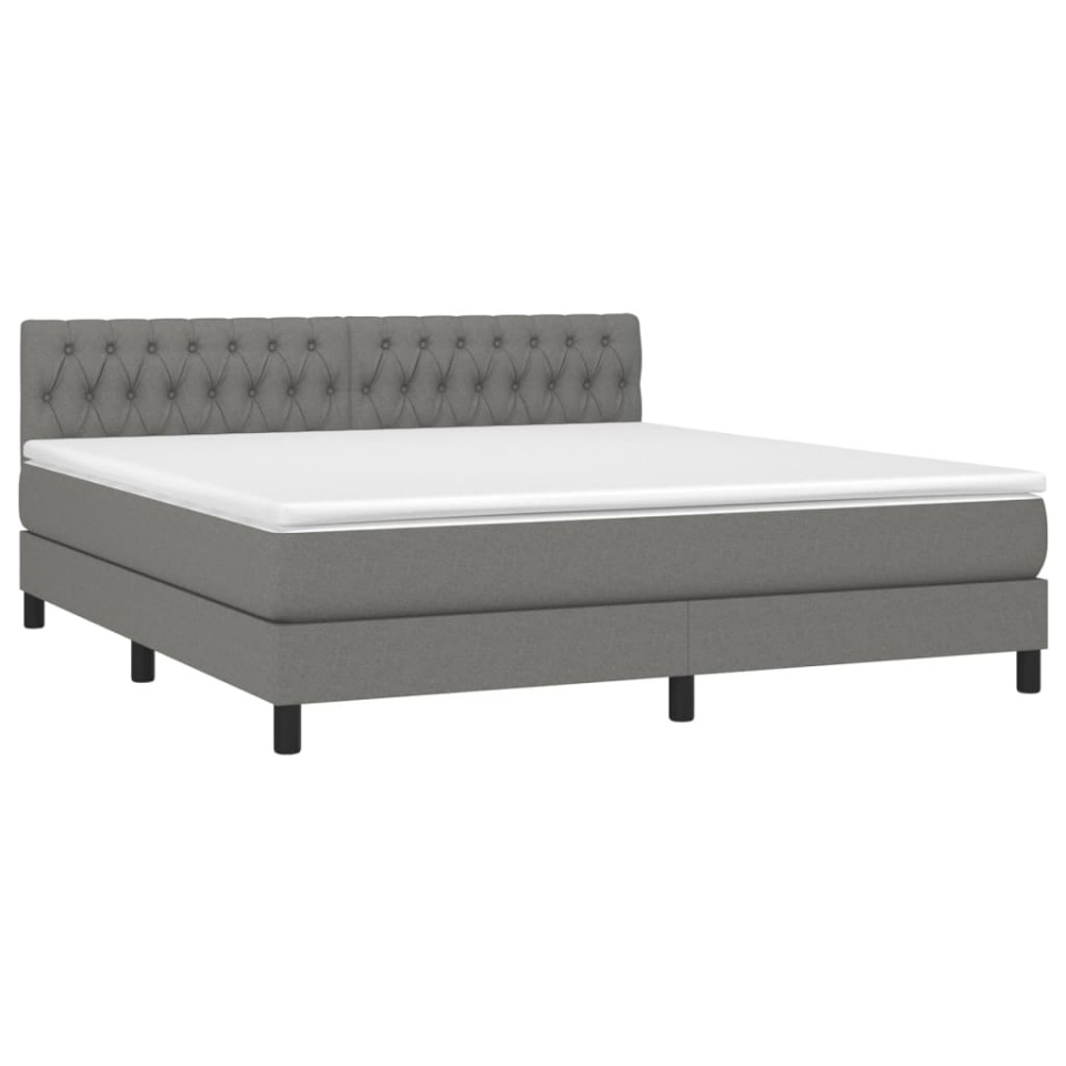 Pat box spring cu saltea, gri închis, 180x200 cm, textil - 2 | YEO