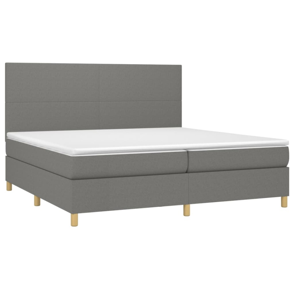 Pat box spring cu saltea, gri închis, 200x200 cm, textil - 2 | YEO