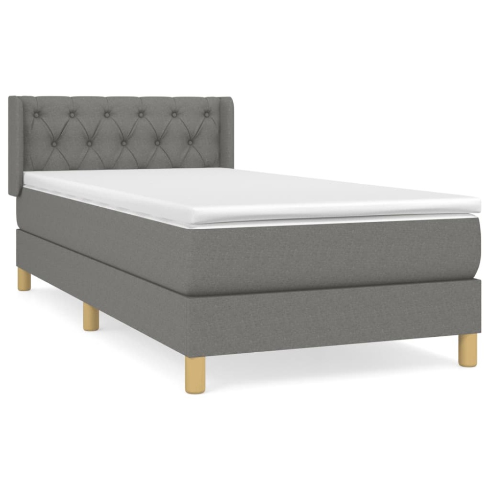 Pat box spring cu saltea, gri închis, 80x200 cm, textil - 1 | YEO