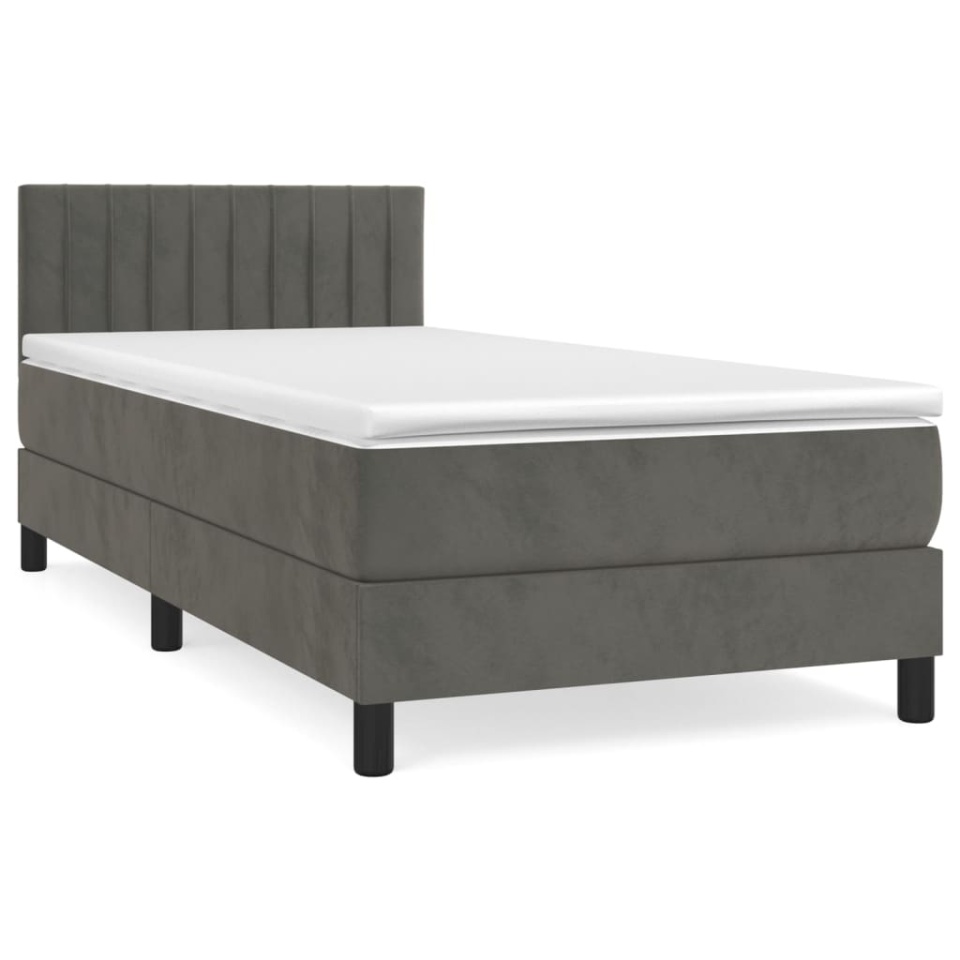 Pat box spring cu saltea, gri închis, 90x190 cm, catifea - 1 | YEO