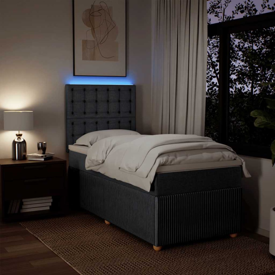 Pat box spring cu saltea, gri închis, 90x190 cm, textil - 3 | YEO