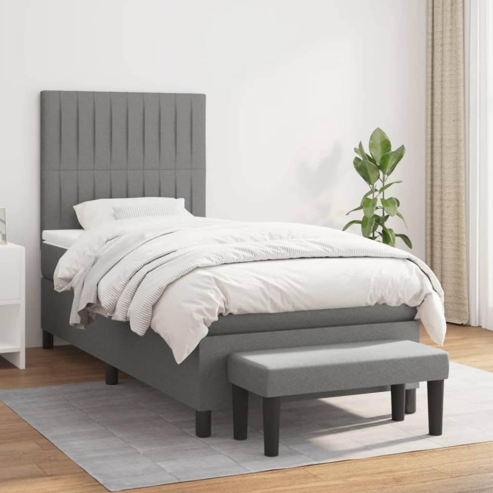 Pat box spring cu saltea, gri închis, 90x190 cm, textil